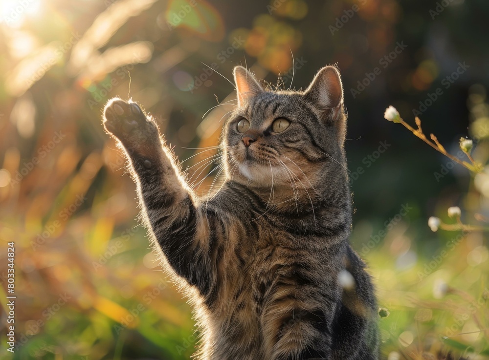 A cat reaching out with its paw in the sunlight