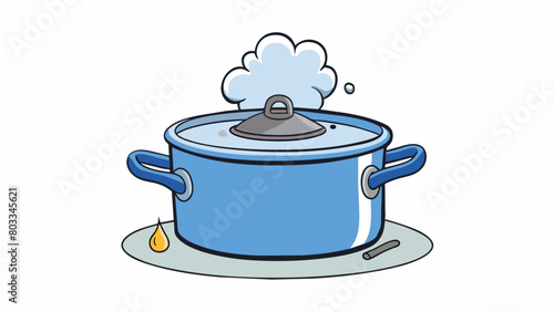 A boiling pot of water on a stovetop steam escaping from the lid a simple overflow could result in a painful burn on your hand.. Cartoon Vector