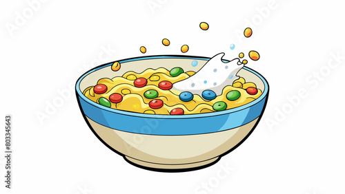 A bowl of cereal with milk The solution is a breakfast meal made by pouring milk over a bowl of cereal. The milk dissolves the cereal creating a. Cartoon Vector