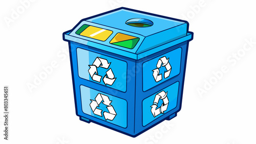 A bright blue recycling bin with clearly labeled compartments for paper plastic and glass encouraging people to properly sort and dispose of their. Cartoon Vector