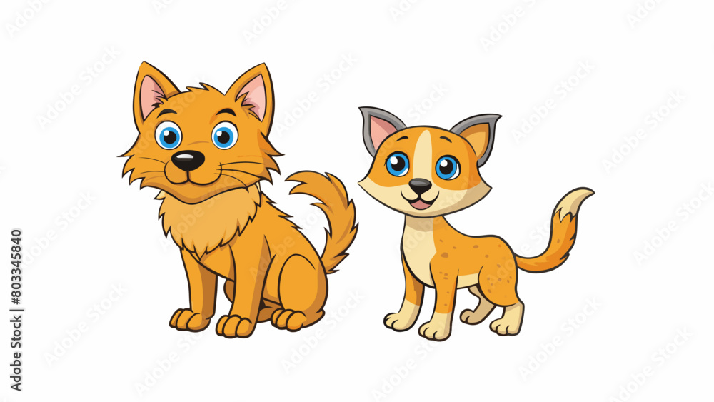 A cat and a dog The cat has soft fur sharp claws and slitted eyes while the dog has short fur floppy ears and a wagging tail.. Cartoon Vector A cat and a dog The cat has soft fur sharp claws and slitted eyes while the dog has short fur floppy ears and a wagging tail.. Cartoon Vector