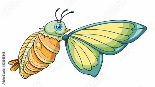 A butterfly emerging from its co and taking its first flight its delicate wings fluttering rapidly as it tests out its newfound freedom. Each wing is. Cartoon Vector