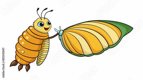 A butterfly emerging from its co fluttering its delicate wings as it ventures out into the world.. Cartoon Vector