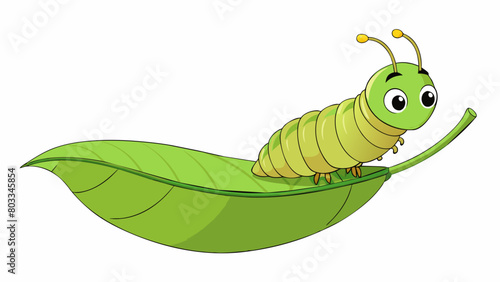 A caterpillar slowly inching its way across a leaf pausing every so often to take a rest before continuing on its long journey of transformation into. Cartoon Vector photo