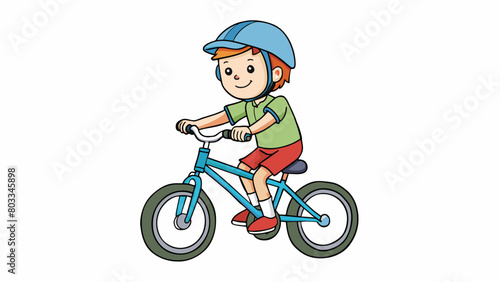 A child riding a bicycle for the first time without training wheels. They steadily learn to balance pedal and steer until they can confidently ride. Cartoon Vector