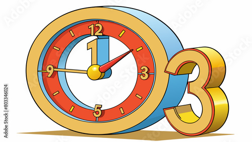 A clock with a circular face and a pair of hands to tell time. The face is marked with 12 hour numbers as well as smaller numbers in increments of 5. Cartoon Vector