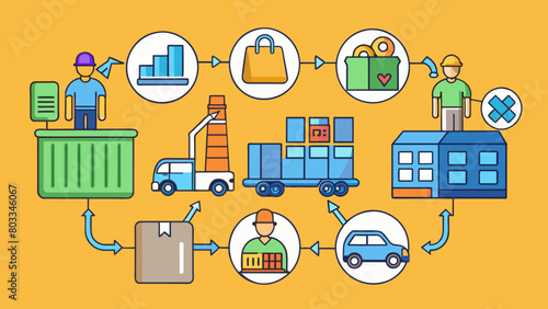 A clothing brand designs and manufactures clothing in different factories located in different countries. The raw materials such as cotton and thread. Cartoon Vector