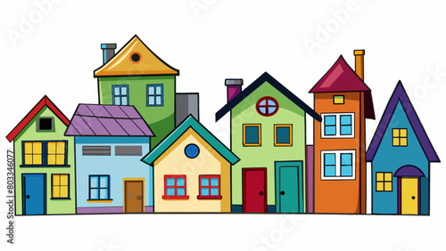 A collection of colorful houses with different designs and sizes reflecting the diverse demographics of a citys population.. Cartoon Vector