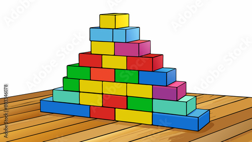 A colorful stack of building blocks tered across a hardwood floor waiting to be turned into a towering castle.. Cartoon Vector