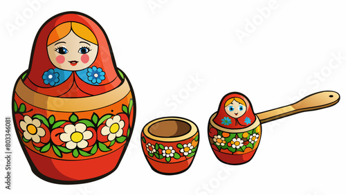 A collection of matryoshkainspired measuring cups with the biggest one being twice the size of a regular cup and the smallest one no bigger than a. Cartoon Vector