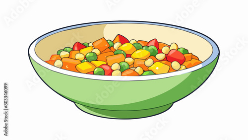 A colorful mix of diced bell peppers shredded carrots and tender chickpeas tossed in a zesty vinaigrette dressing.. Cartoon Vector