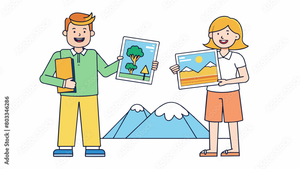 A couple is trying to decide where to go on vacation. One partner is arguing for a beach destination stating that it will be relaxing and they can. Cartoon Vector