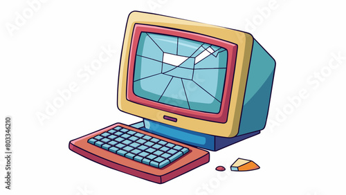A computer with a cracked screen preventing any visual output and rendering the device unusable.. Cartoon Vector