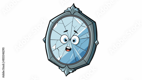 A cracked mirror hanging on a wall its reflective surface shattered and distorted. The mirror reflects the brokenness and pain that can be hidden. Cartoon Vector