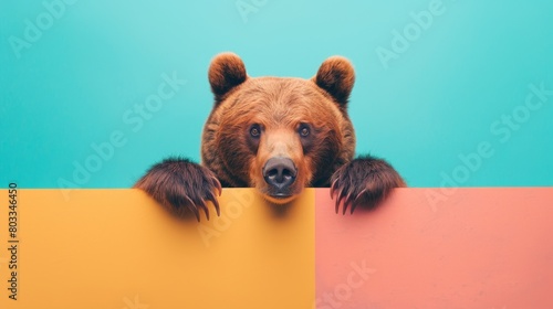 Brown Bear Peeking Over Wall photo