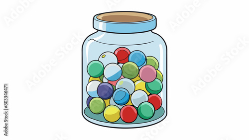 Adding 6 marbles to a jar that already contains 4 marbles resulting in 10 marbles altogether in the jar.. Cartoon Vector