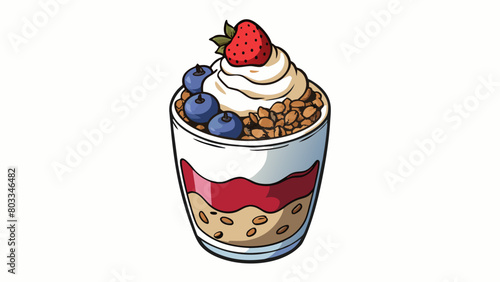 A decadent dessert parfait Layers of creamy vanilla yogurt crumbly granola and ripe mixed berries are stacked in a tall glass. The yogurt is rich and. Cartoon Vector