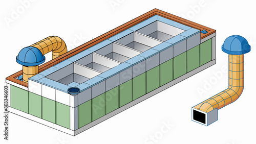 A duct system that runs along the ceiling of a building with small vents tered throughout. These vents can be od or closed to regulate the flow of. Cartoon Vector