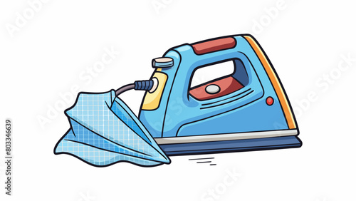 A fabric is steamed and then pressed with a hot iron. The heat helps to release any wrinkles and creases in the fabric resulting in a smooth and crisp. Cartoon Vector