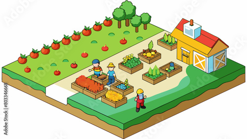 A farm simulation game where players must manage their own farm and harvest crops. The crops include vegetables such as corn carrots and tomatoes as. Cartoon Vector
