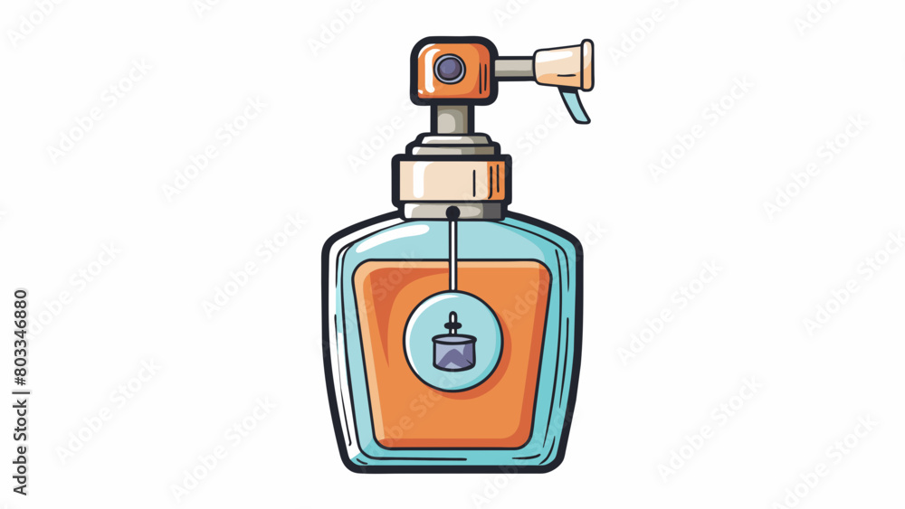 A glass bottle of perfume This finished good is a small delicate container made of clear glass. It has a sprayer at the top and is filled with a. Cartoon Vector A glass bottle of perfume This finished good is a small delicate container made of clear glass. It has a sprayer at the top and is filled with a. Cartoon Vector