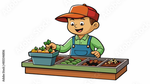 A gardener carefully selects specific seeds for planting based on their resistance to pests ability to thrive in their local climate and the potential. Cartoon Vector