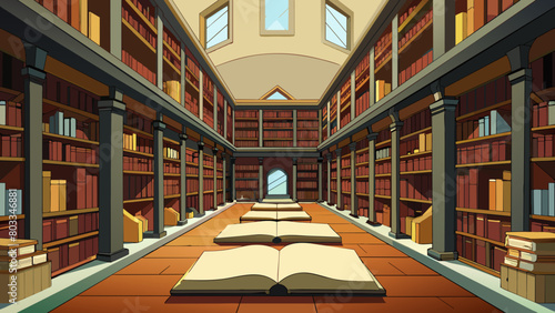 A grand library filled with thousands of leatherbound books was Sirs sanctuary. The scent of aged paper and wood paneling filled the air and the dim. Cartoon Vector photo