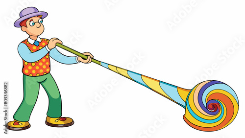A glassblower uses a long hollow pipe to gather molten glass and blow into it shaping it into a delicate vase with swirling patterns and vibrant. Cartoon Vector