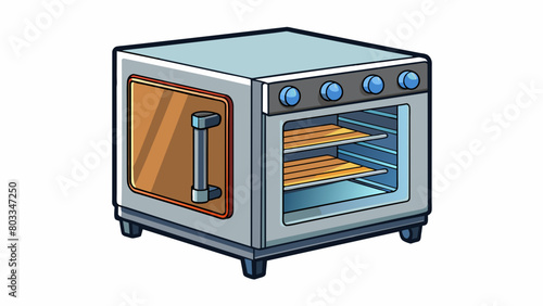 A kitchen appliance resembling a small oven with a glass door and multiple heating options. It has a digital display and controls for setting the. Cartoon Vector
