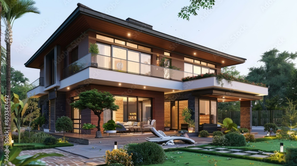 A luxurious two-story house with a modern design A luxurious two-story house with a modern design