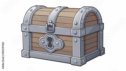 A large silver metal chest with intricate engravings and a rustic aged appearance. It has a heavy latch and a keyhole giving it an air of secrecy.. Cartoon Vector