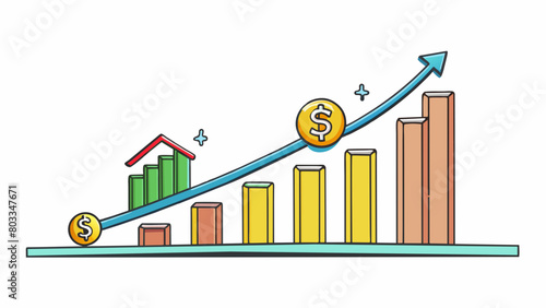 A line graph sloping upwards a visual representation of inflation where the line steadily climbs higher showing the increase in overall price levels. Cartoon Vector