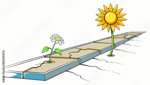 A lone flower growing from a crack in the sidewalk reaching towards the sun despite being trampled on and overlooked by the busy world around it. Its. Cartoon Vector