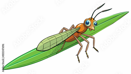A long slender insect with a segmented body and a pair of large pincers at the end. It moves quickly and silently blending in with the green leaves it. Cartoon Vector