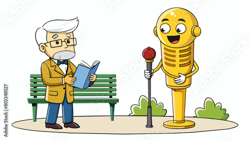 A microphone with a golden glow standing tall in front of a singer with a powerful voice. The microphone captures every emotion and inflection. Cartoon Vector