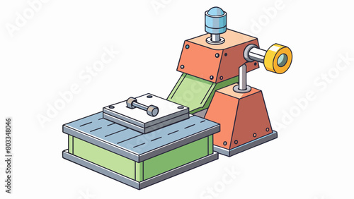 A metal stamping machine pressing a sheet of metal into a specific shape using a die. The metal sheet is thin yet strong and can be formed into. Cartoon Vector