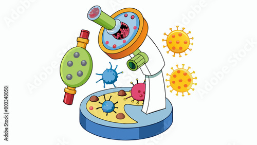 A microscope view of tiny organisms showcasing their intricate structures and functions. characteristics microscopic complex living organisms. Cartoon Vector