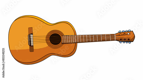An acoustic guitar with a round sound hole in the center of its wooden body. It has six strings and emits a warm resonant sound when strummed or. Cartoon Vector photo