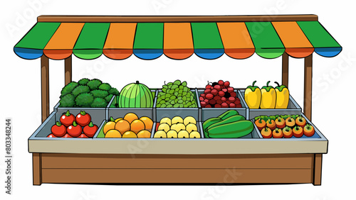 An assortment of fruits and vegetables arranged on a market stand displaying the variety of produce grown and consumed by a specific population based. Cartoon Vector