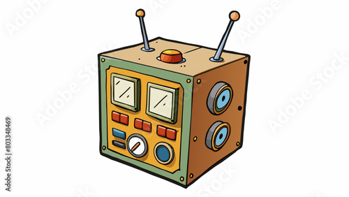 An oldfashioned bulky box with antenna and dials emitting static and fuzzy images when turned on.. Cartoon Vector