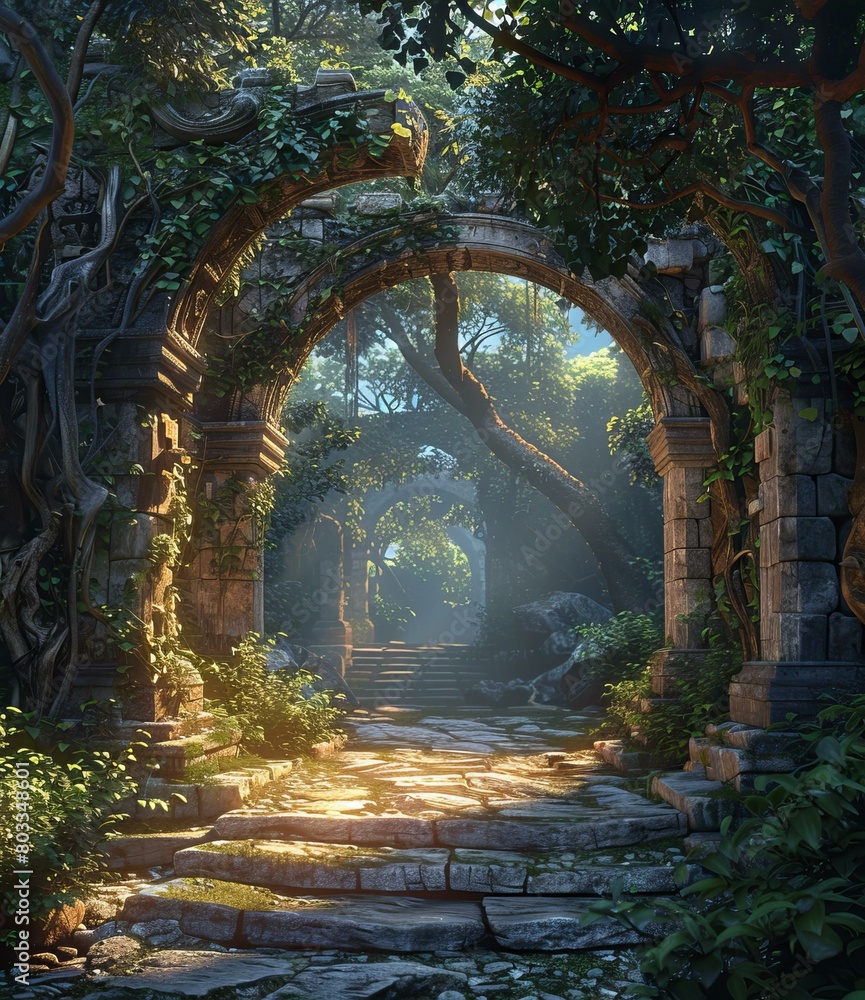 Obraz premium Mystical overgrown ruins of an ancient temple in the jungle