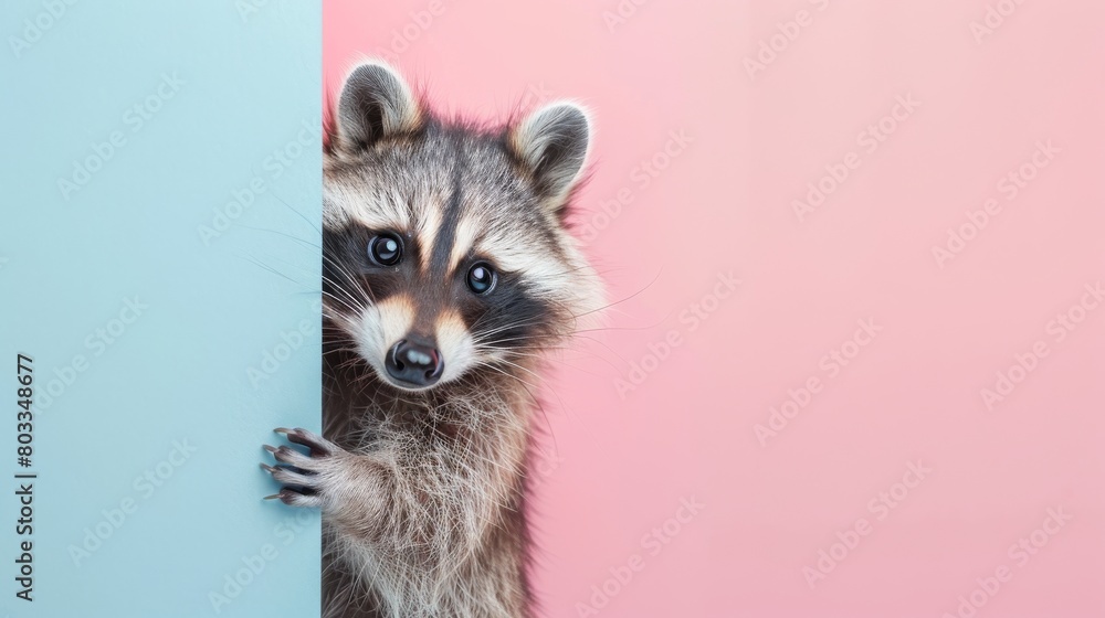 Curious Raccoon Peeking Behind Wall