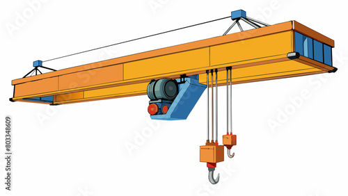An overhead industrial hoist consists of a sy steel beam suspended from the ceiling and equipped with a powerful electric motor making it ideal for. Cartoon Vector