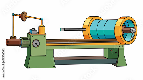 Another type of lathe features a long bed made of hardened steel and a saddle that can move along the bed. A rotating chuck is located at one end of. Cartoon Vector