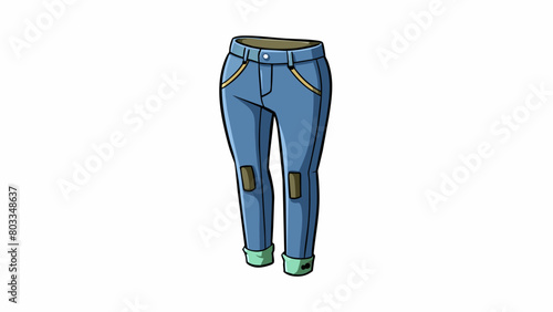 A pair of black anklelength jeans with a skinny fit. They have a slight distressing on the knees and a small zipper on the side.. Cartoon Vector