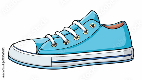 A pair of canvas sneakers in a shade of light blue. They have white laces and a rubber sole with a slight platform. There is a small star design. Cartoon Vector