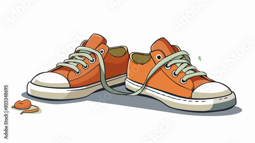 A pair of worn sneakers with frayed laces abandoned on the side of a road. The shoes symbolize the feeling of loneliness and abandonment while the. Cartoon Vector
