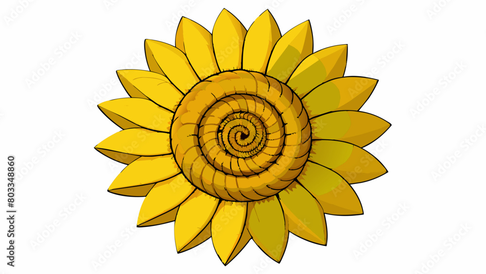 Fototapeta premium A picture of a sunflower with its spiral pattern of seeds. This image showcases the concept of the golden ratio a mathematical ratio found in nature. Cartoon Vector