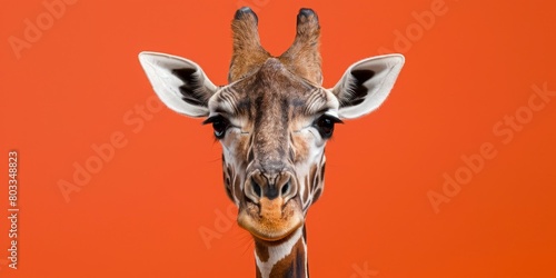 Cute giraffe on a pastel background, copy space banner, Concept: cute animal looking at the camera, the tallest artiodactyl mammal © Neuro architect