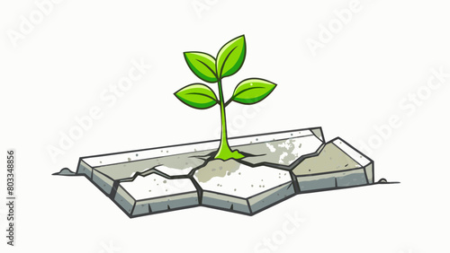 A plant sprouting from a cracked piece of concrete symbolizing the idea of hope and resilience. Despite being in a harsh environment the plant is able. Cartoon Vector